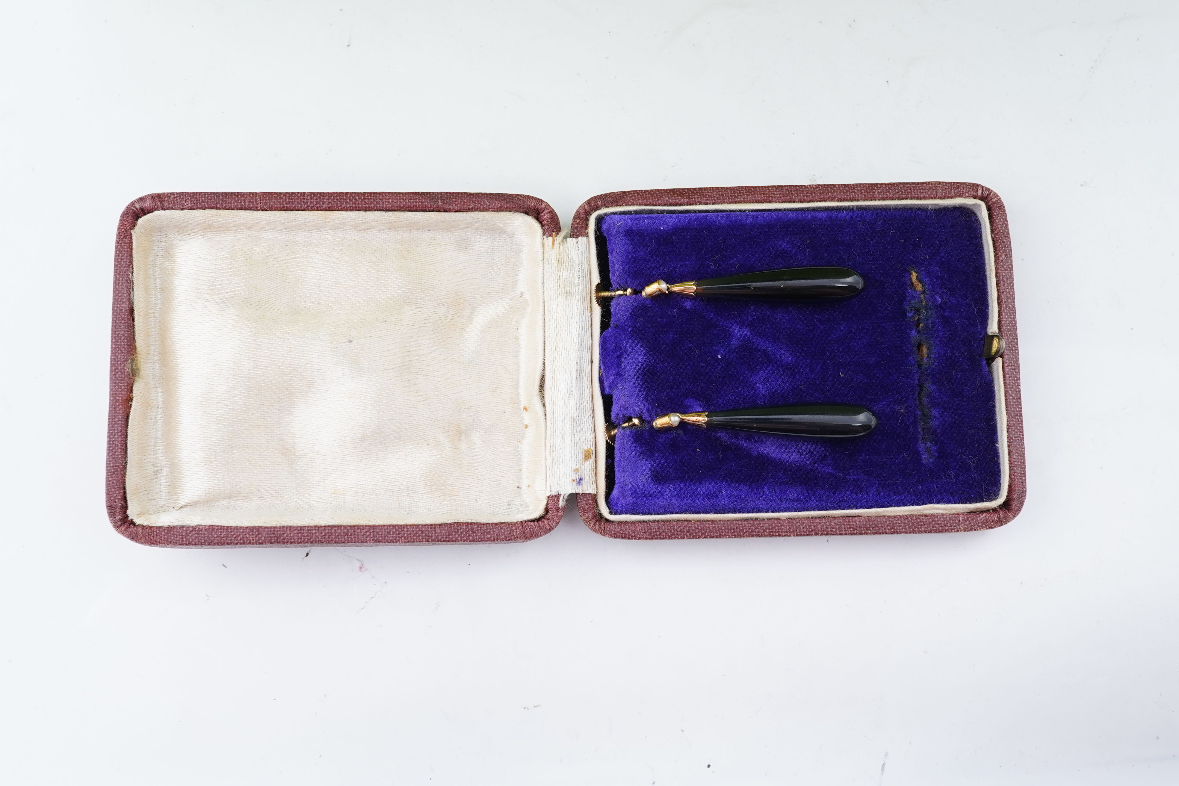 A pair of onyx and split pearl earrings, circa 1900